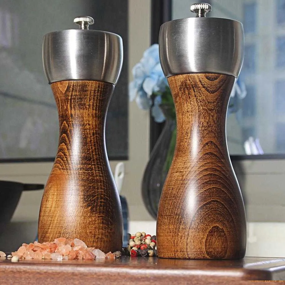 Wood Salt and Pepper Grinder - Wooden Mills, Gourmet Precision Mechanisms Premium Sea & Peppercorns 210712