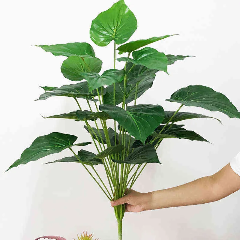 75 cm, 24 Blätter, künstliche Monstera, große tropische Pflanzen, fühlen sich echt an, Palmblätter, künstliches Schildkrötenlaub aus Kunststoff, Heimbüro-Dekoration 211104