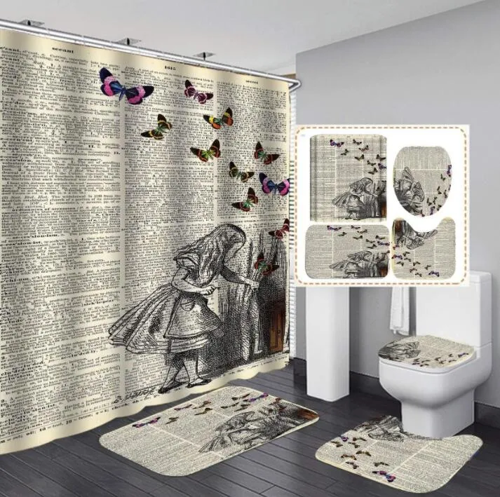 set Bathroom Shower Curtain Set Waterproof Printing Ground Mat Cover Toilet Seat Covers Home Decor 180X180CM2866