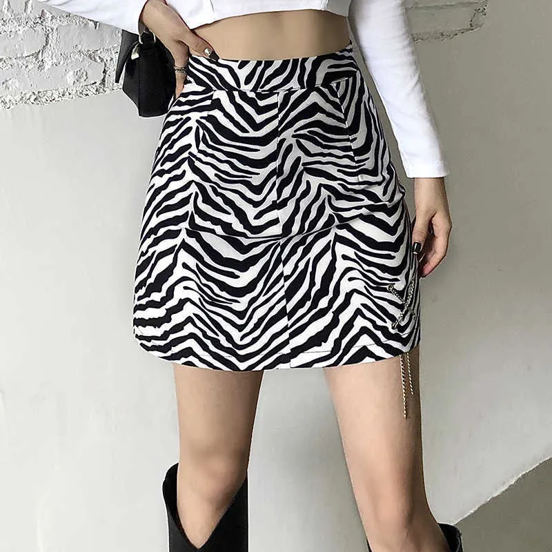 Zèbre imprimé y2k mini jupes pour femmes sexy maigre style coréen jupe trapèze élégante esthétique des années 90 jupes courtes Cuteandpscho Y0824