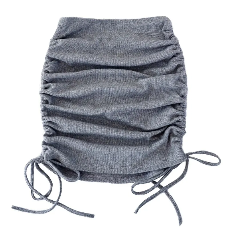 Зимняя осень белая мини юбка женская трикотажная боковая емкости упругая плиссированная юбка сексуальная стройная регулируемая бедра юбка женщин 210514