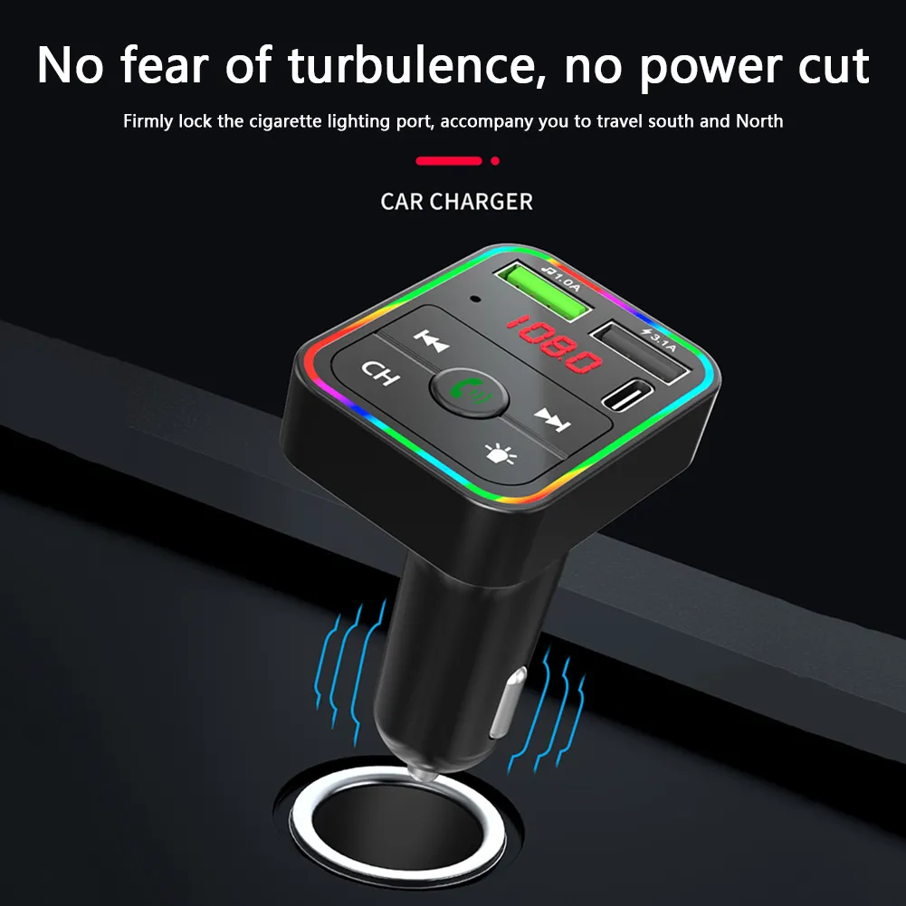 F2 Bluetooth Car Kit Transmisor FM Modulador Colorido LED Retroiluminación Adaptador de radio inalámbrico Manos para teléfono TF Reproductor de MP3 Tipo5828113