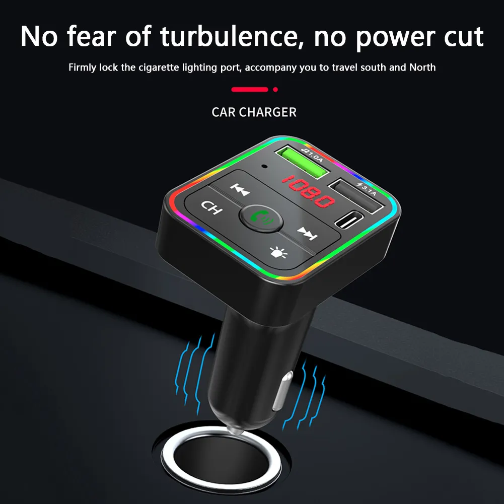 F2 F2 Bluetooth Car Kit FM Transmitter Modulator Colorful LED Backlight Wireless Radio Adapter Handsfree for Phone tf mp3 player type c port