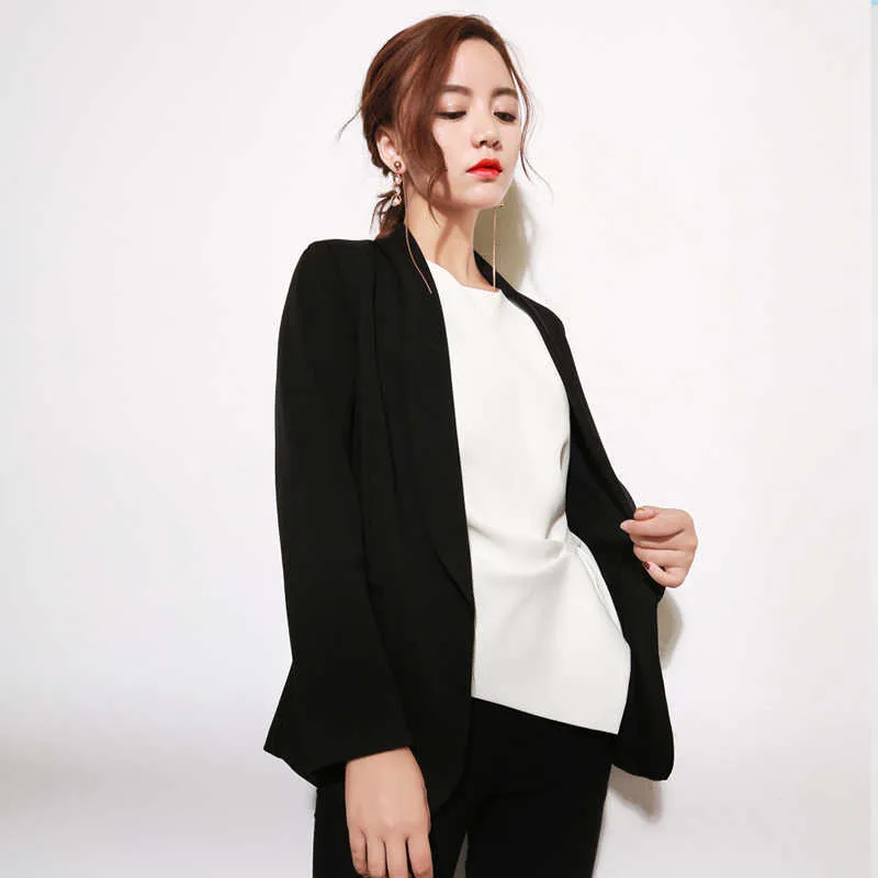 Dames Blazer Casual Blanc À Manches Longues Petit Costume Coréen Professionnel Dames Veste Automne Blouse 210527