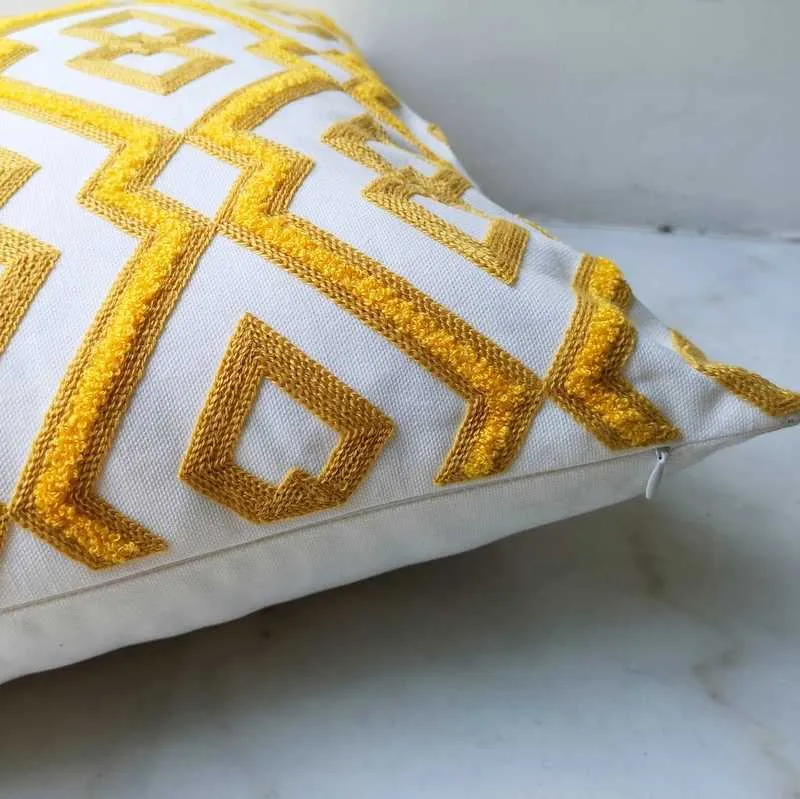 Yellow Cushion Cover Cute Diamond Geometric Embroidery Pillow Case with For Sofa Bed Simple Home Decorative 45x45cm 2109072344207