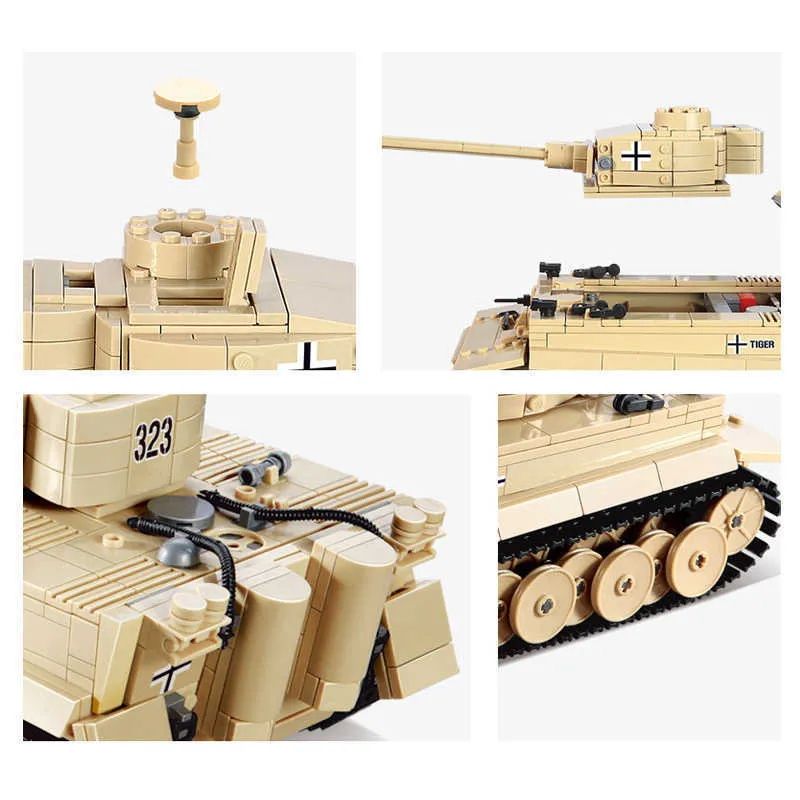 WW2 Militaire Panzer Duitse King Tiger Tank Bouwsteen Assault Soldaat Leger Model Cijfers Bricks Kinderen Geschenken speelgoed Q0624