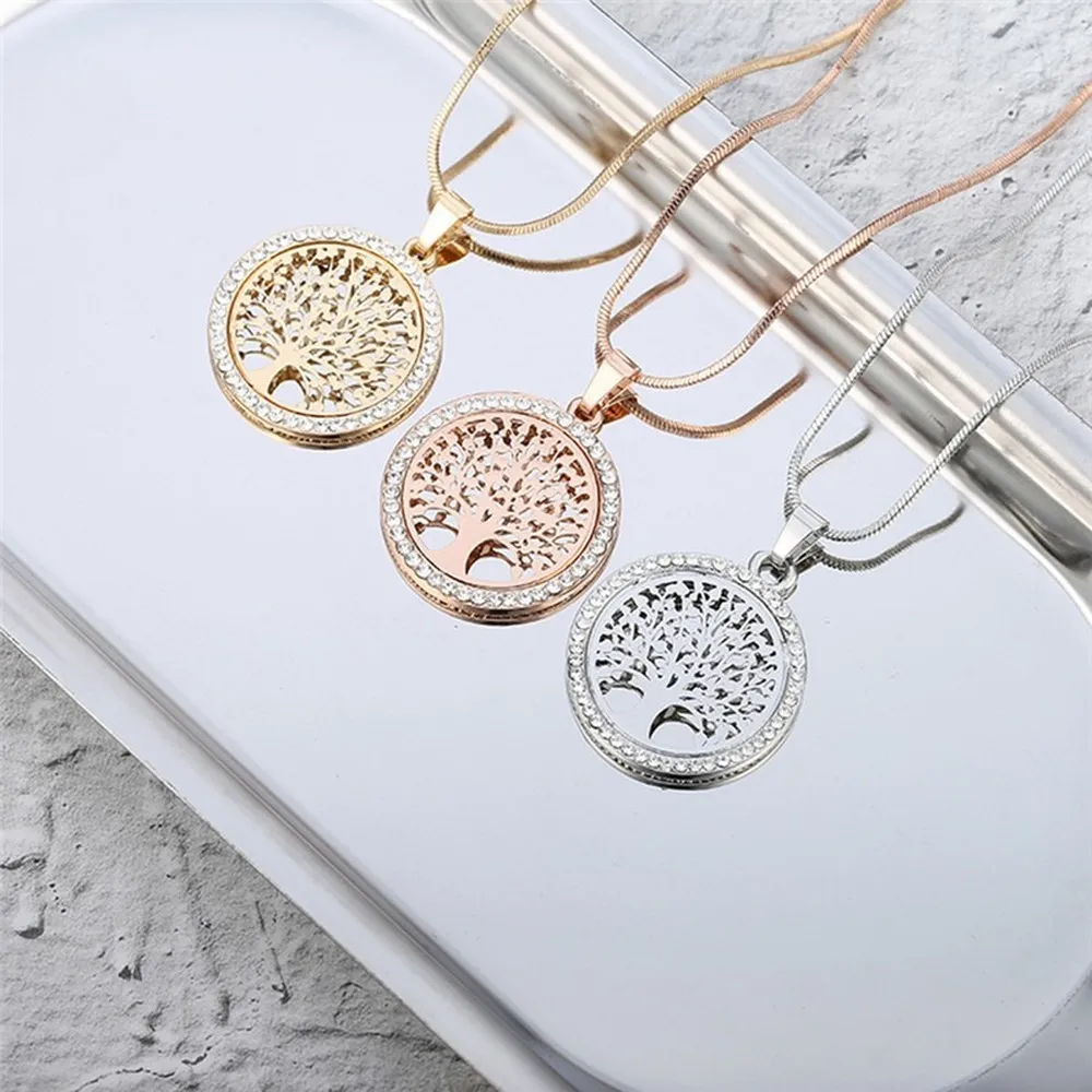 Collier pendentif rond creux en cristal arbre de vie pour femmes, couleur argent, or Rose, bijoux cadeau, 2020