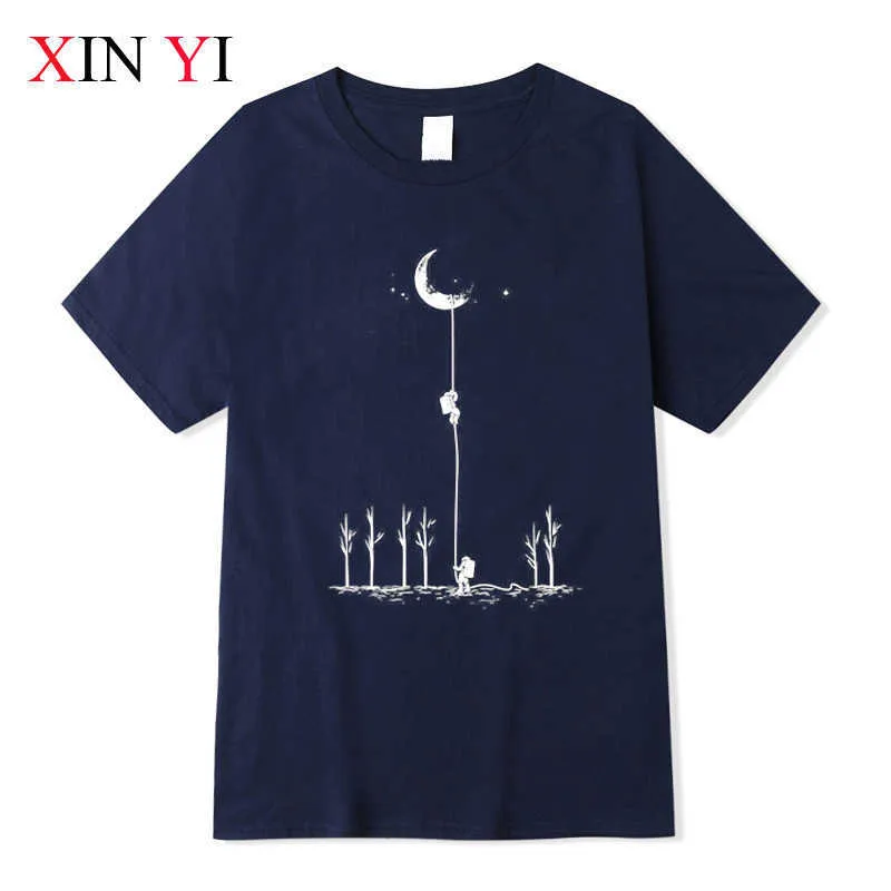 XINYI Men's T-shirt Top Quality 100% cotton cool Funny astronaut print casual loose men t shirt o-neck t-shirt men tee shirts X0621