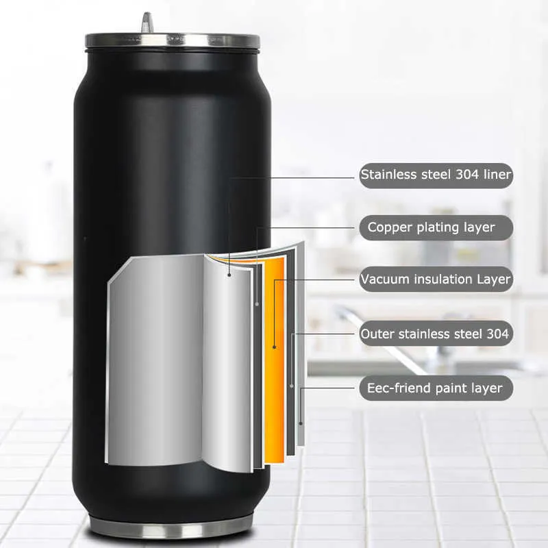 LDFCHENNEL Thermos sportivo da 500 ml con cannuccia Lattine bevande termiche Tazze di cola Bottiglie d'acqua isolate sotto vuoto in acciaio inossidabile 2012335R