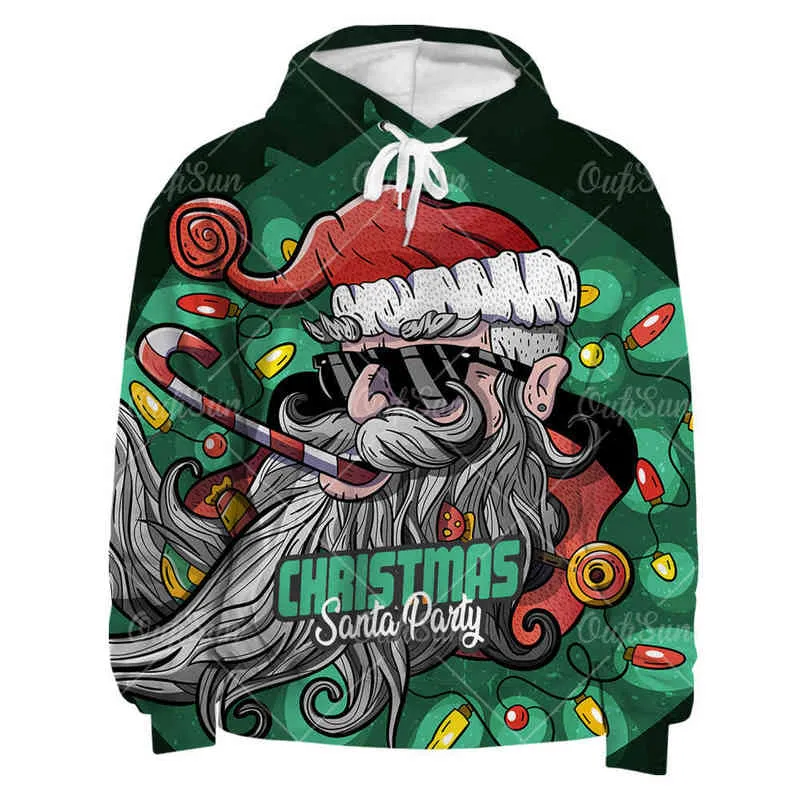 Felpa con cappuccio con motivo albero di Natale felice Uomo Donna Felpa allentata oversize stampata in 3D Giacca pullover con cappuccio Street Hip Hop Rock H1206