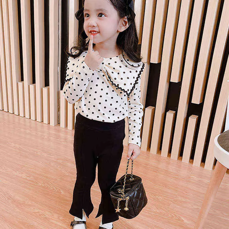 Children's clothing 2021 autumn new baby girl cute polka dot top and flared pants two-piece suit Y220310