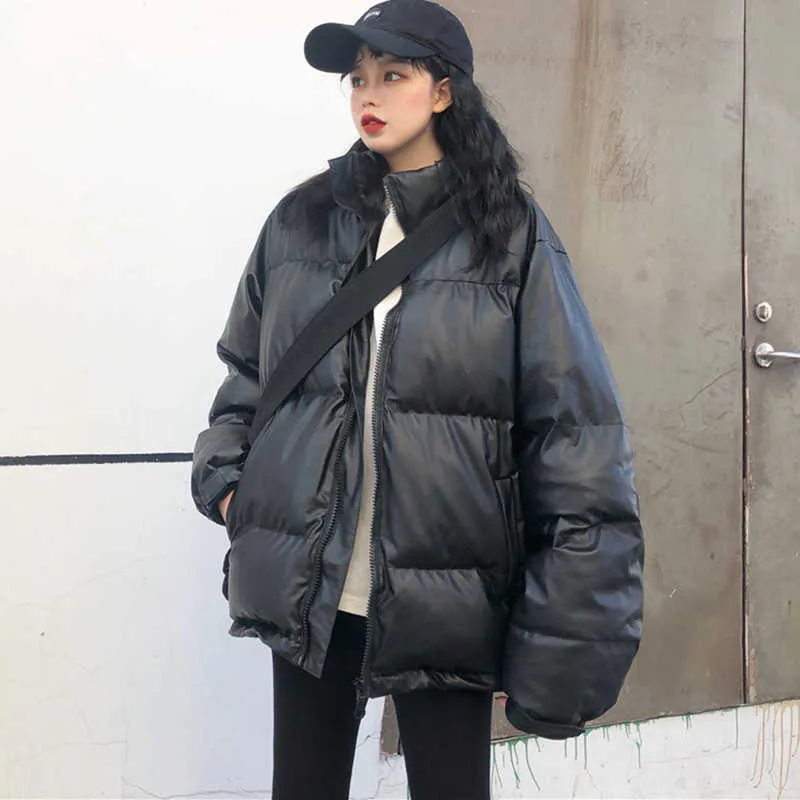 Hiver Lâche Noir Hip-Hop Veste Femmes Étudiant Épais Long Vers Le Bas Parka Coton Plus La Taille Manteau 210531