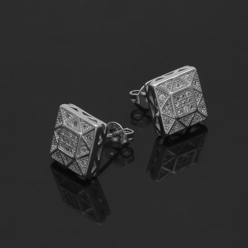Heren Hip Hop Stud Oorbellen Sieraden Hoge Kwaliteit Mode Goud Zilver Simulatie Diamant Vierkante Oorbel Voor Men222y
