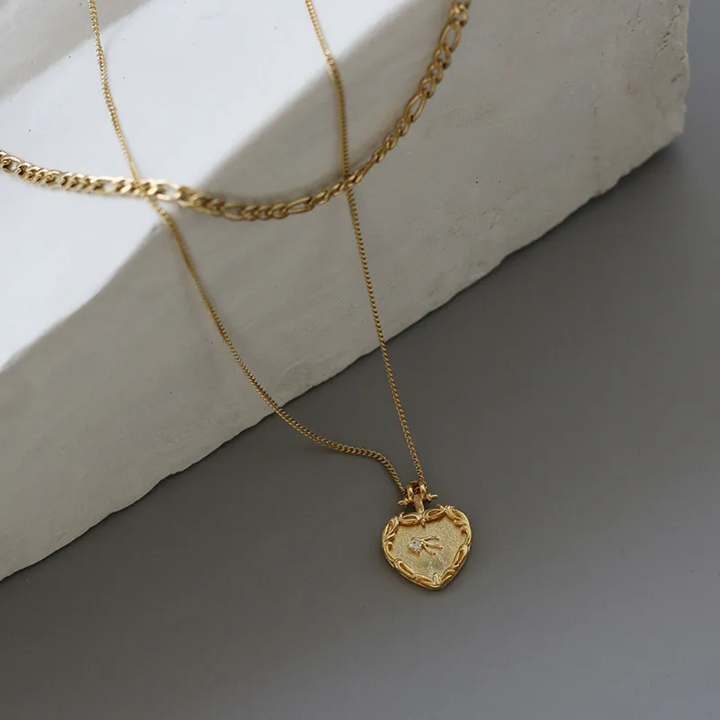 Colar de aço de titânio moda jóias multi camada coração pingente gravado amor gargantilha colar bom presente para as mulheres menina