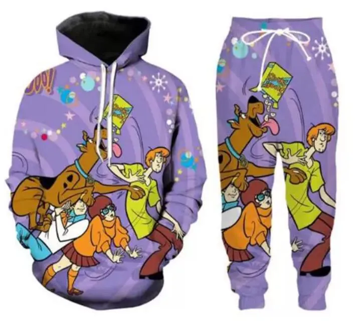 2022 nouveaux hommes/femmes Scooby Doo drôle impression 3D mode survêtements Hip Hop pantalon + sweats à capuche ok06