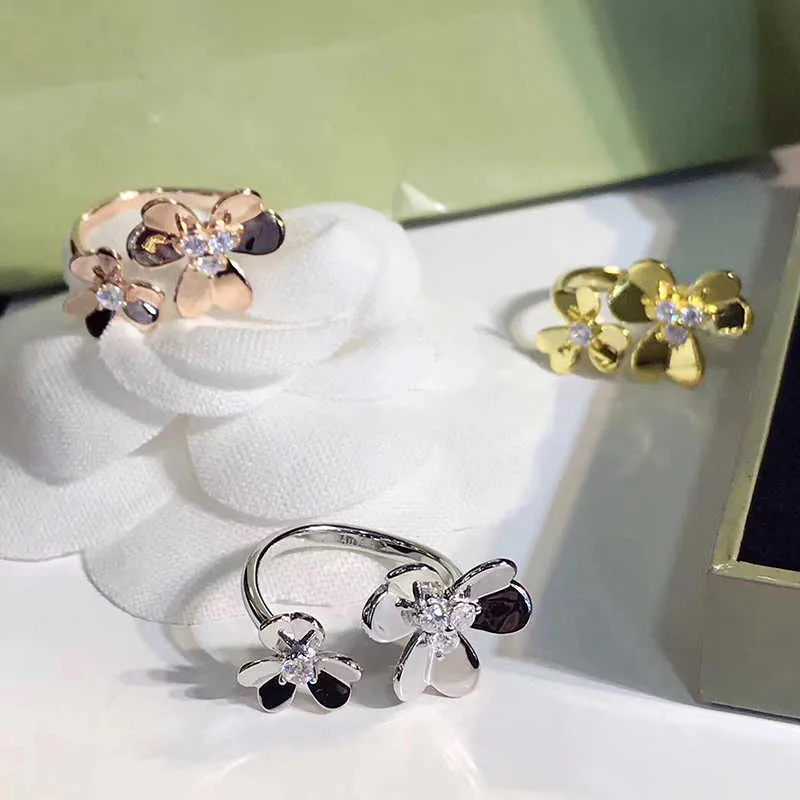 Горячая бренда модные ювелирные изделия для женщин Золотой цвет 2 цветочные кольца двойной свадьбы регулируются