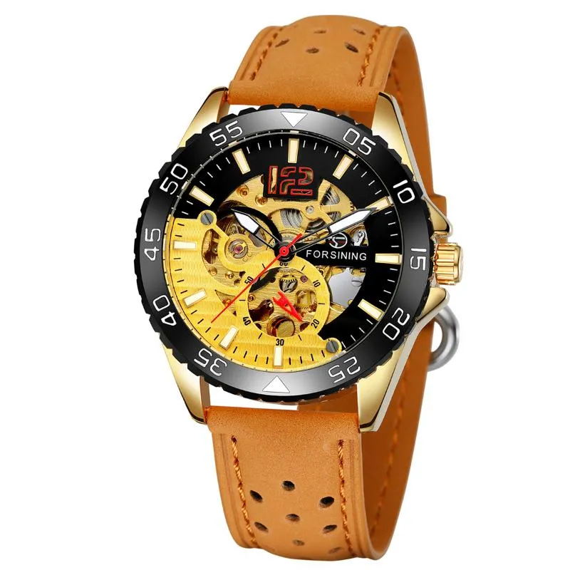 Mannen Mode Toevallige Hublo Horloge Automatische Mechanische Reloj Hombre Top Lederen Horloges Forsining Watches193I