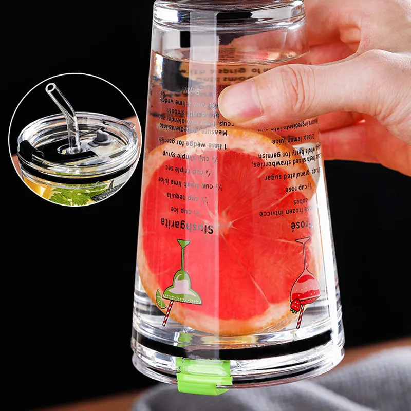 Set Travel Glass Mug Coffee Cup Heat-Resistant Glass Scale Cup Car Water Milk Cup Insulation Non-slip Cover Glass Straw