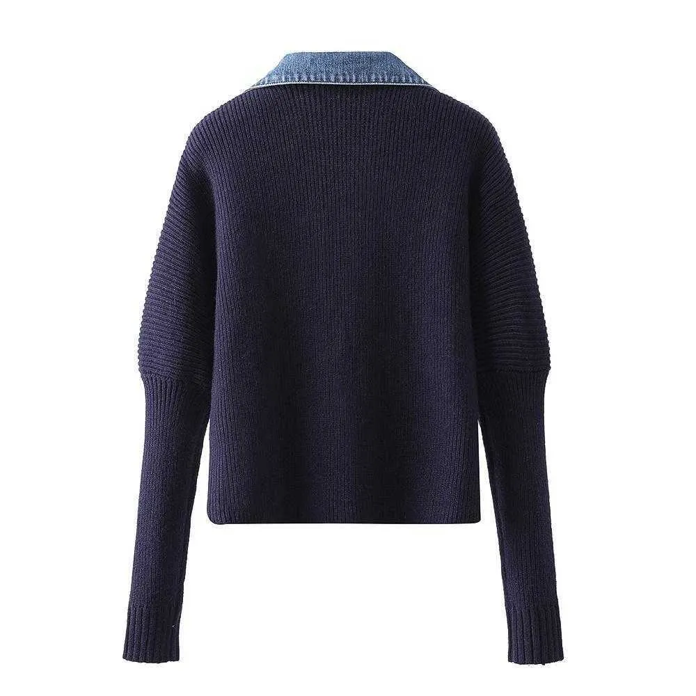 Nomikuma Cardigan Sweater Femmes Automne Winter Knitwear Coréen Demin Patchwork Manteau tricoté Veste à col rabattu 6D340 210914