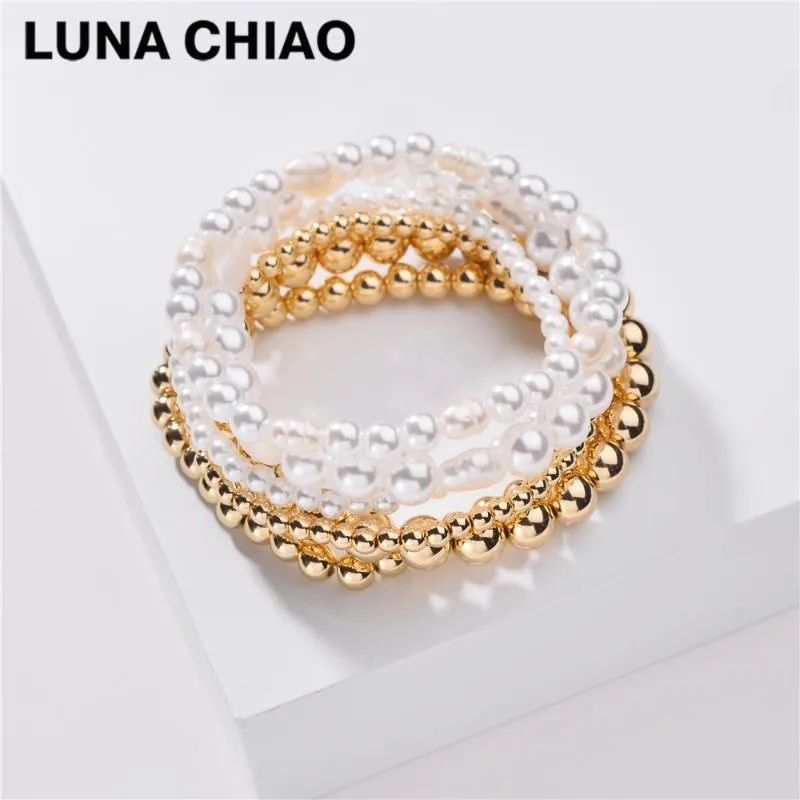 Trendy Multi Layers Layering Stacked Pearl Gold Ball Beaded Bracelets Set Beaded Strands236h