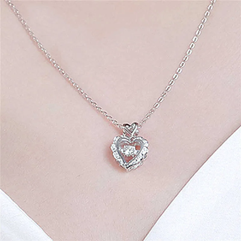 Crystal Womens Necklaces Pendant Hollow three-dimensional love shaped smart glittering stars heart-shaped clavicle chain gold silver plated