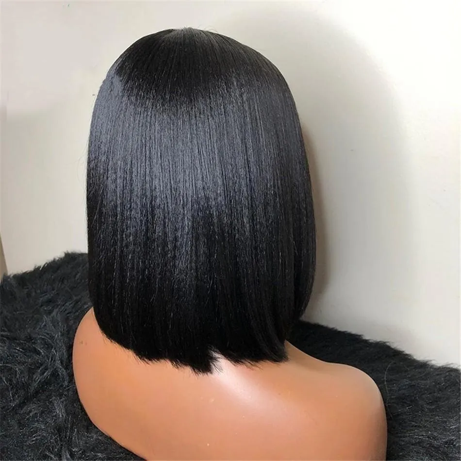 130 KORT BOB SOACE FRONT PERIG LADER BLEACHED Knut Wig Light Yaki Straight Human Hair11379654192834