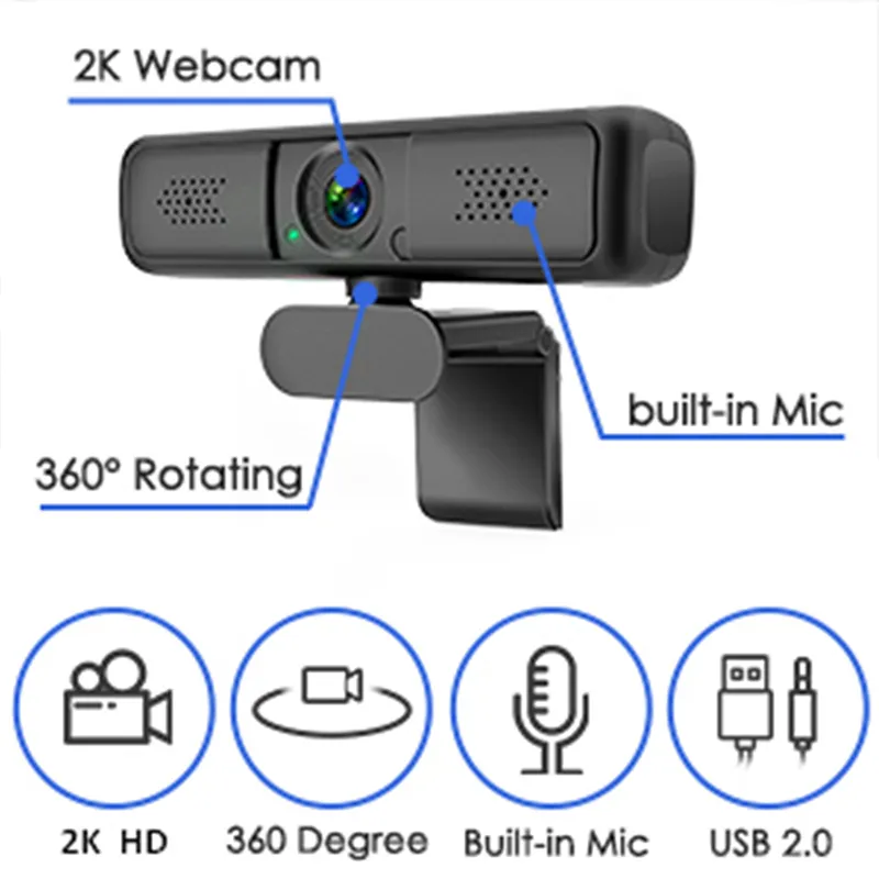 4 million pixels PC USB Webcam 2K Autofocus Web with Microphone Computer Live Online Teaching WebCamera