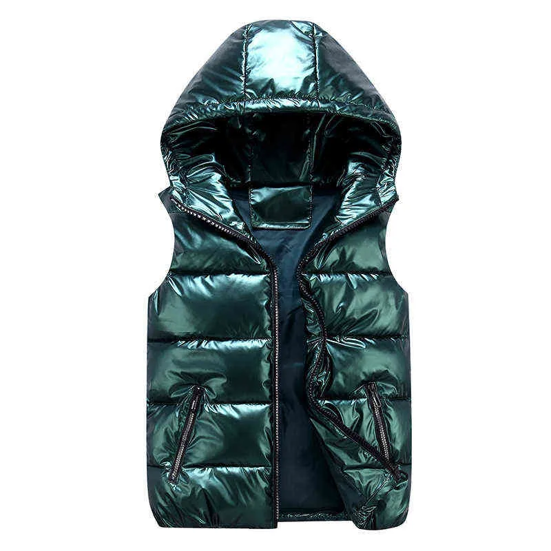 Femmes court vers le bas coton gilet nouveau visage lumineux coton gilet décontracté polyvalent tendance chaud à capuche personnalisé sans manches manteau G1115