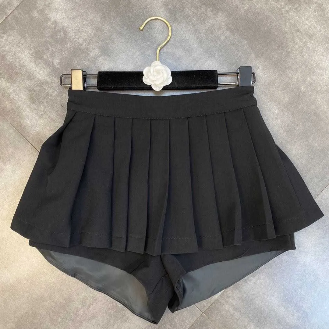 Fabpop halv puff hylsa bågseglar krage kort blus svart veckade shorts kjol två stycken matchande uppsättningar ko-ord gb929 210709