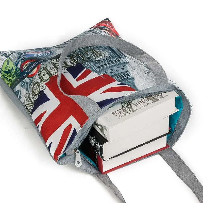 Abendtaschen London Britische Flagge Frauen große Baumwoll-Canvas-Einkaufstaschen Handtaschen Top-Griff Schulter Shopping2694