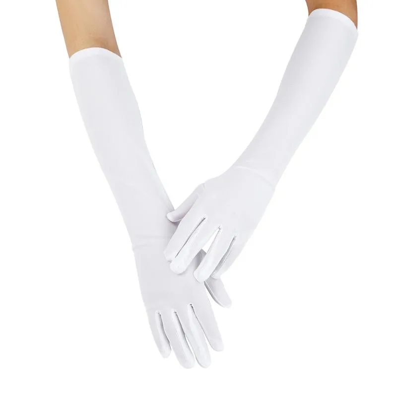 Перчатки с пятью пальцами, женские сексуальные вечерние длинные черные, белые атласные варежки с пальцами, модные женские перчатки для выпускного вечера, украшения Guantes Largos Para Mujer239M