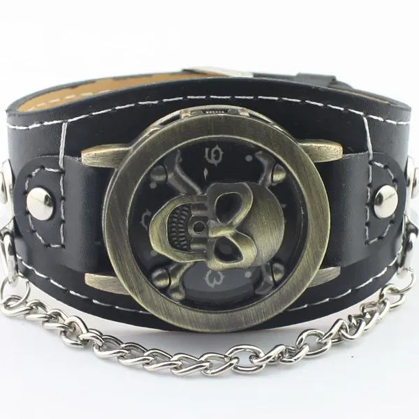 Montres-bracelets Lo Mas Vendido Hommes Crâne Montres Clamshell Creative Hip Hop Style Mode Steampunk Reloj Hombre Cuero Gift256q