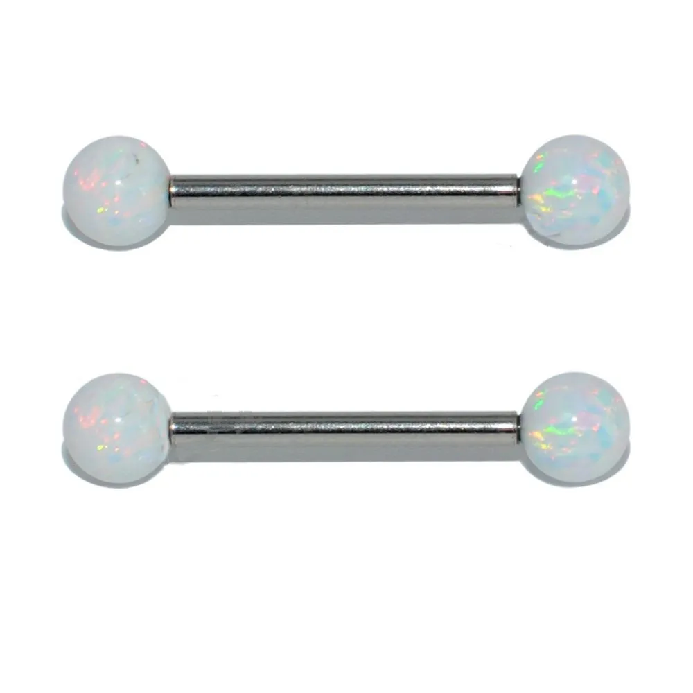 4 adet Uzun Endüstriyel Halter Yüzük Opal Dil Meme Bar Titanyum Çelik Kulak Tragus Helix Piercing Kızlar Kadın Vücut Takı