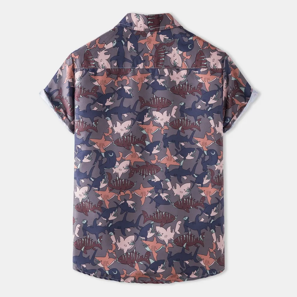 Tubarão impressão camisas homens manga curta casual mens aloha camisa de praia feriado havaiano camisas verão marca química caseise homme 210524