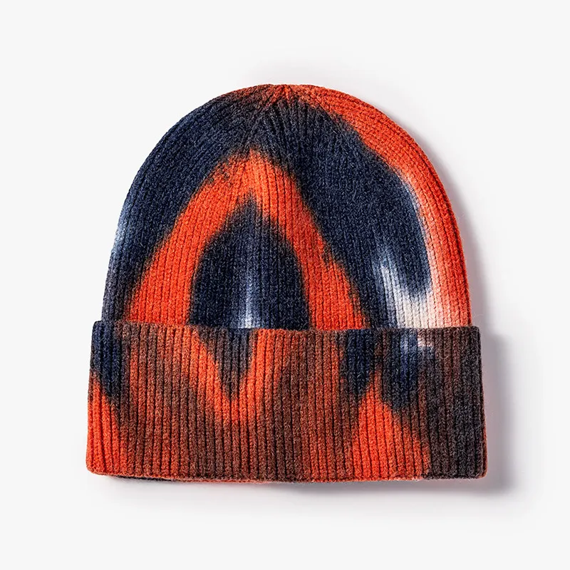 Tie Dyed Knitted Caps Women's Outdoor Hip Hop Warm Brimless Cold Hat Men's Wool Hats