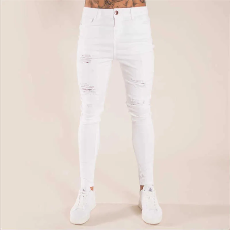 Herenbroek grote maat dunne gebroken wit blauw slim fit casual mode veelzijdige high-taille strakke skinny jeans x0621