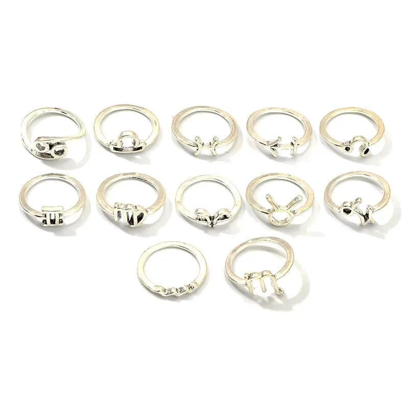 12 Zodiac Ring Aries Taurus Gemini Cancer Virgo Libra Scorpius Capricornus Wedding Stainless Steel Rings Jewelry Cluster308L