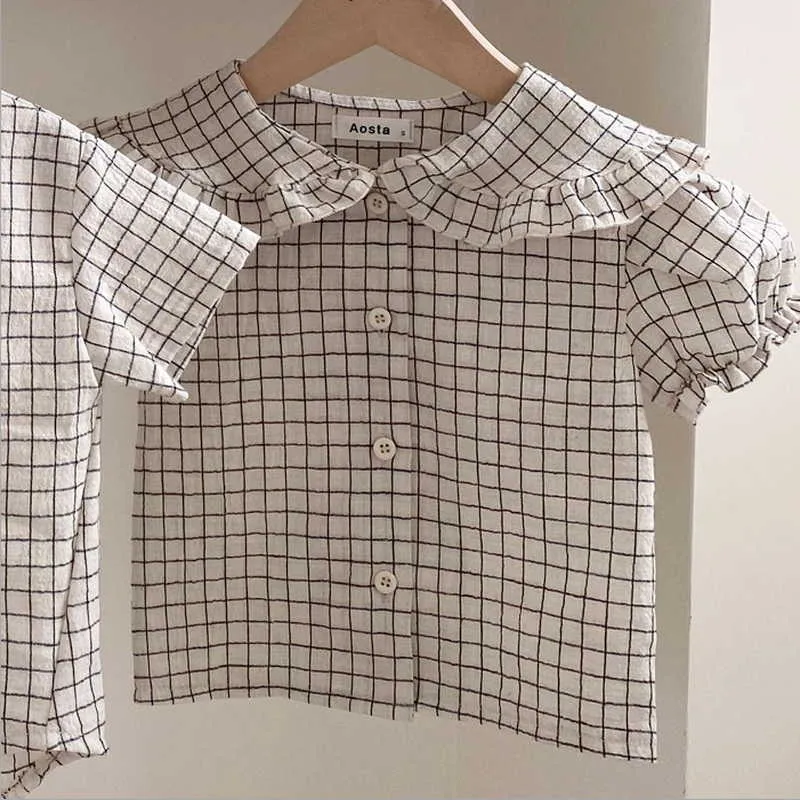 Korean Style Summer Kids Girls Boys 2-pcs Sets Plaid Shirts + Shorts Brother Sister Matches Casual Clothes E1403 210610