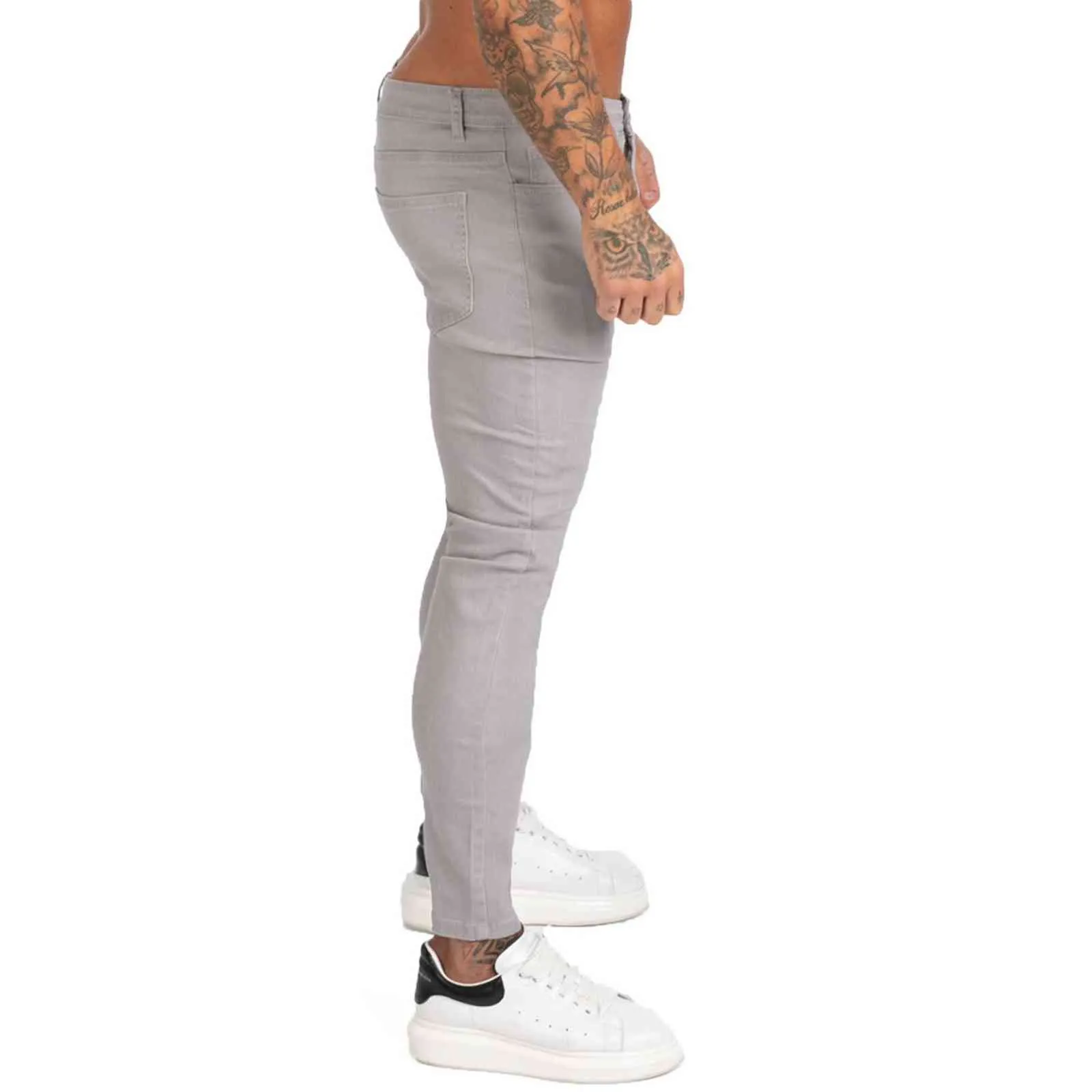 Gingtto Dżinsowe Spodnie Mężczyźni Chude Slim Fit Gray Dżinsy do Hip Hop Kostki Tight Tight Bight do Body Duży Rozmiar ZM175 211111