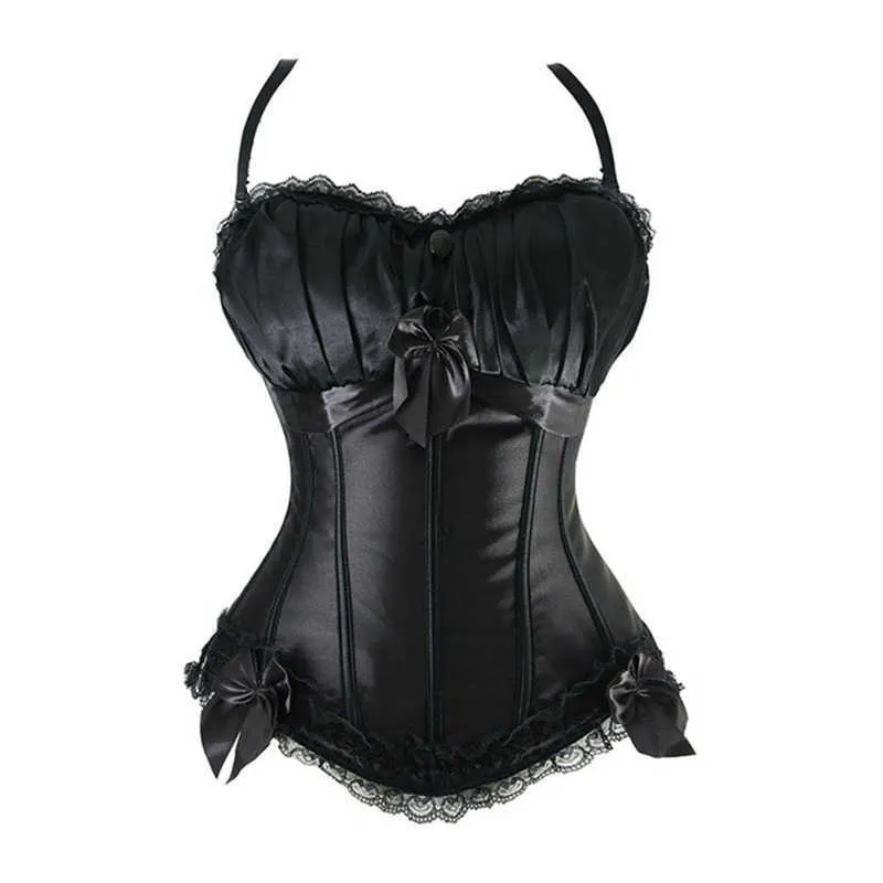 Hot Black Steampunk Corset Top Satin Dobby Lace Faux Leather Bustier Sexy Corselet Bodyshaper Classic Gothic Clothing Plus Size (1)
