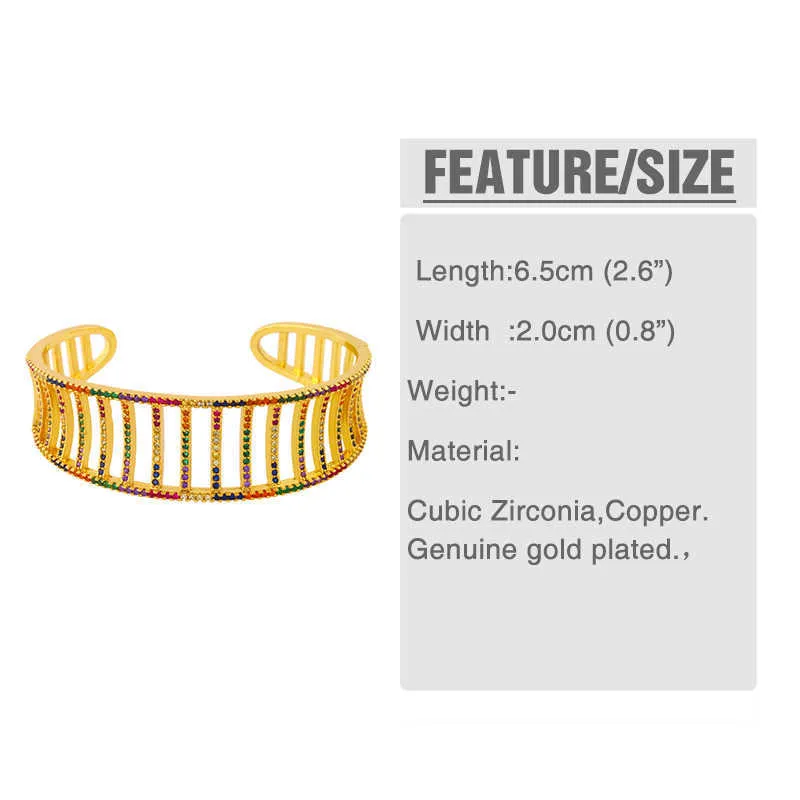 Flola Multicolor Crystal Cuff Bangle Bracelet for Women Adjustable Gold Bangles Cz Rainbow Zirconia Luxury Jewelry Gifts Brtc45 Q0720