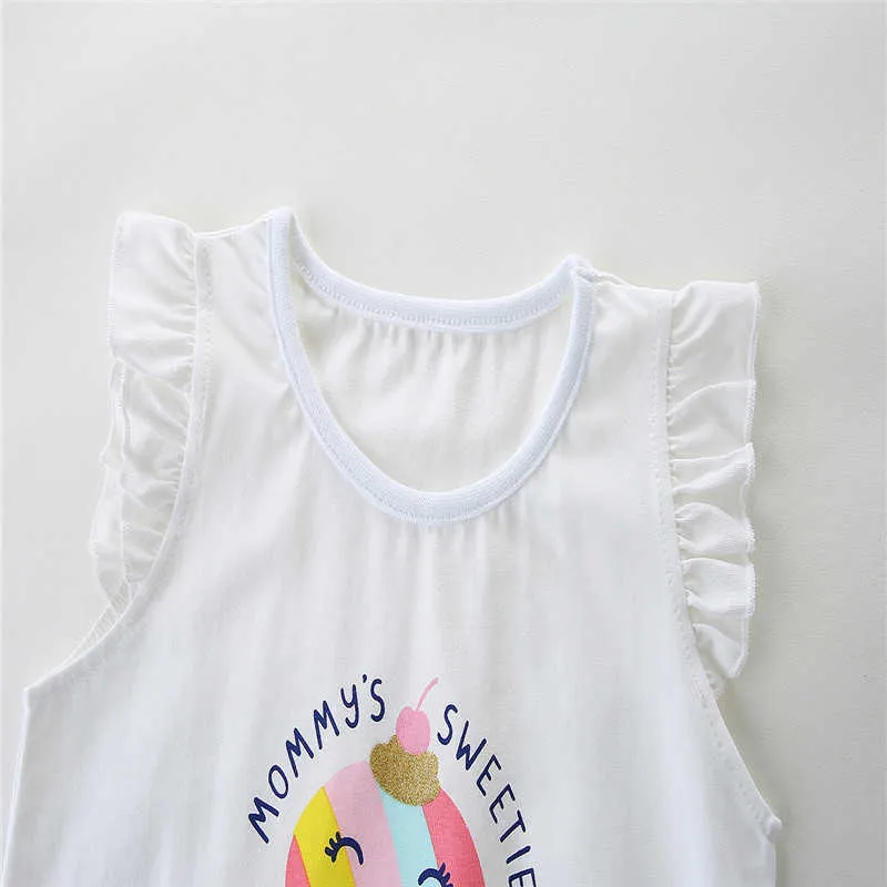 ジャンプメーター夏の女の子服セットアイスクリームプリントファッショントップス+ショーツかわいいベビーコットンスーツ衣装キッズ210529