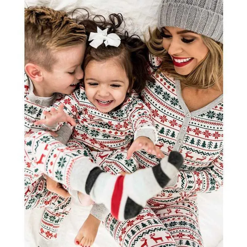 Set di abbigliamento natalizio Abbigliamento bambini Famiglia natalizia Completo genitore-figlio Stampa Servizio domestico Pigiama in due pezzi morbido cotone H1014