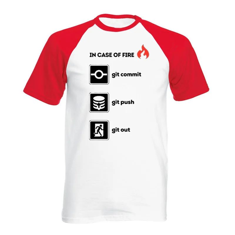 Sommer Neue 100% Baumwolle Top Qualität Lustige O Neck Programmierer Shirt-In Fall von Feuer Git Commit Push Out Grafik T Shirts EU Größe 210409