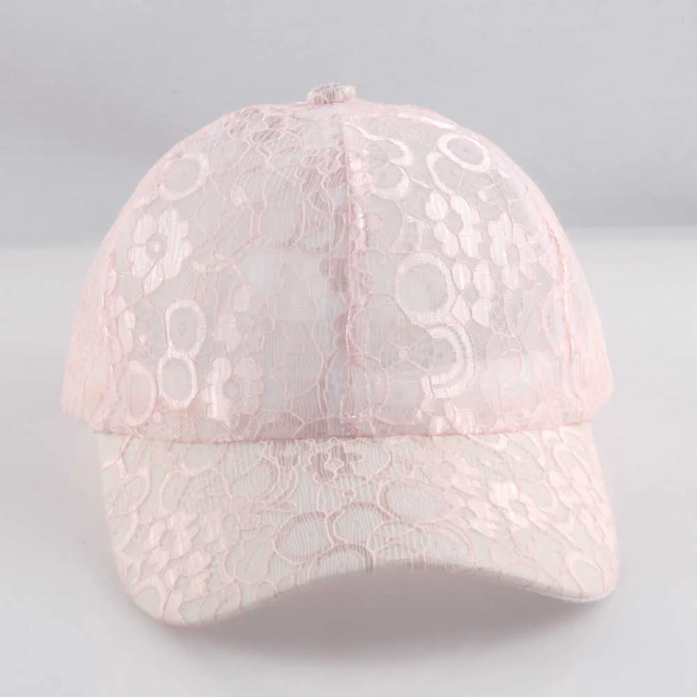 Letnia kwiatowa koronkowa czapka baseballowa słodka czapka o pełnej siatce oddychalność LT Peach Pink Blue Black 58 do 60 cm Regulowany Snapback Q07344G