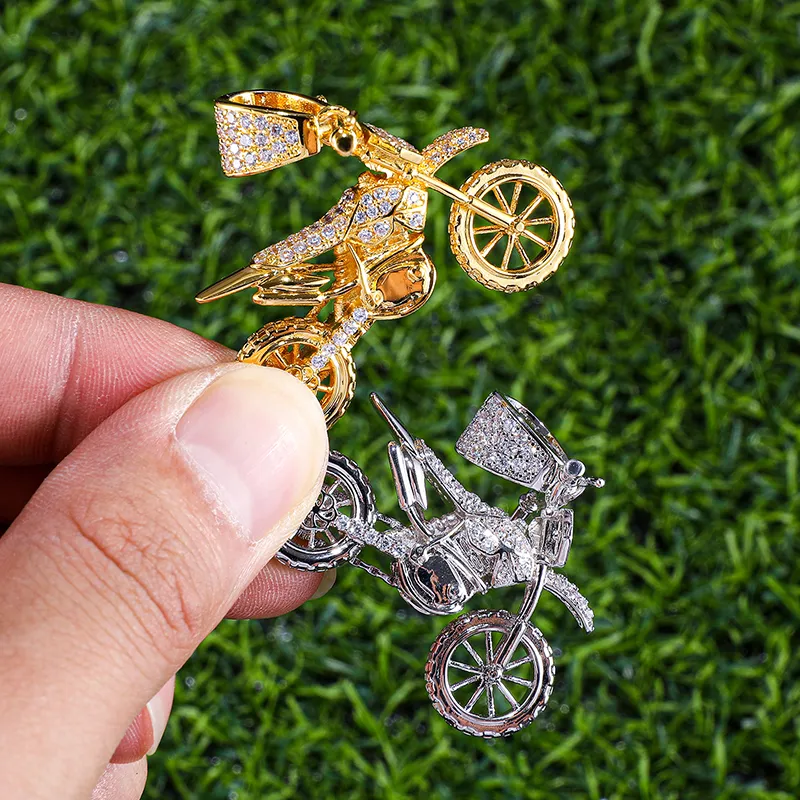 PendantsNecklaces MotorcycleClaces ICed Out Bling Cubic Cyrkon Copper Moto Collar Chain dla Mężczyzn Hip Hop Rock Charm Jewelry