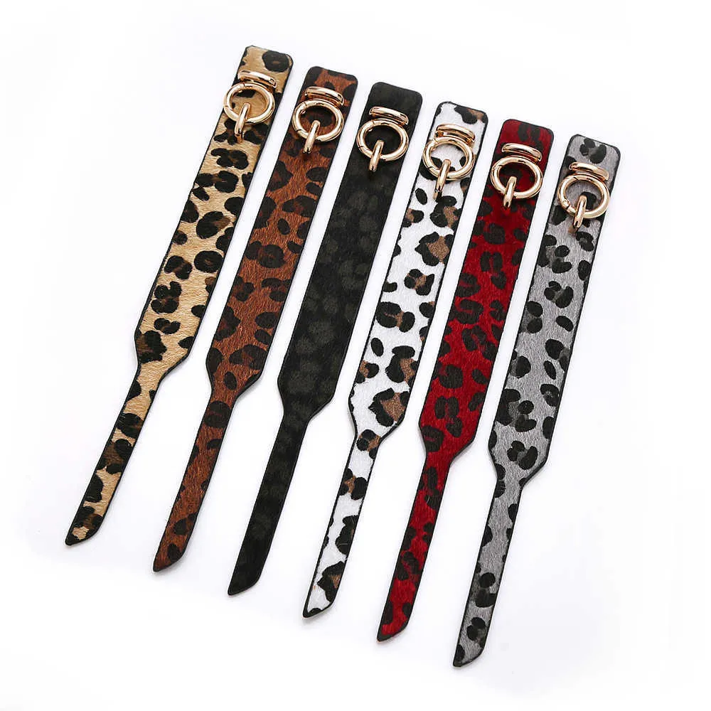 Pulseras de cuero de leopardo para mujeres y hombres 2021, pulseras de moda, brazaletes elegantes góticos, pulsera envolvente ancha, joyería Q0719