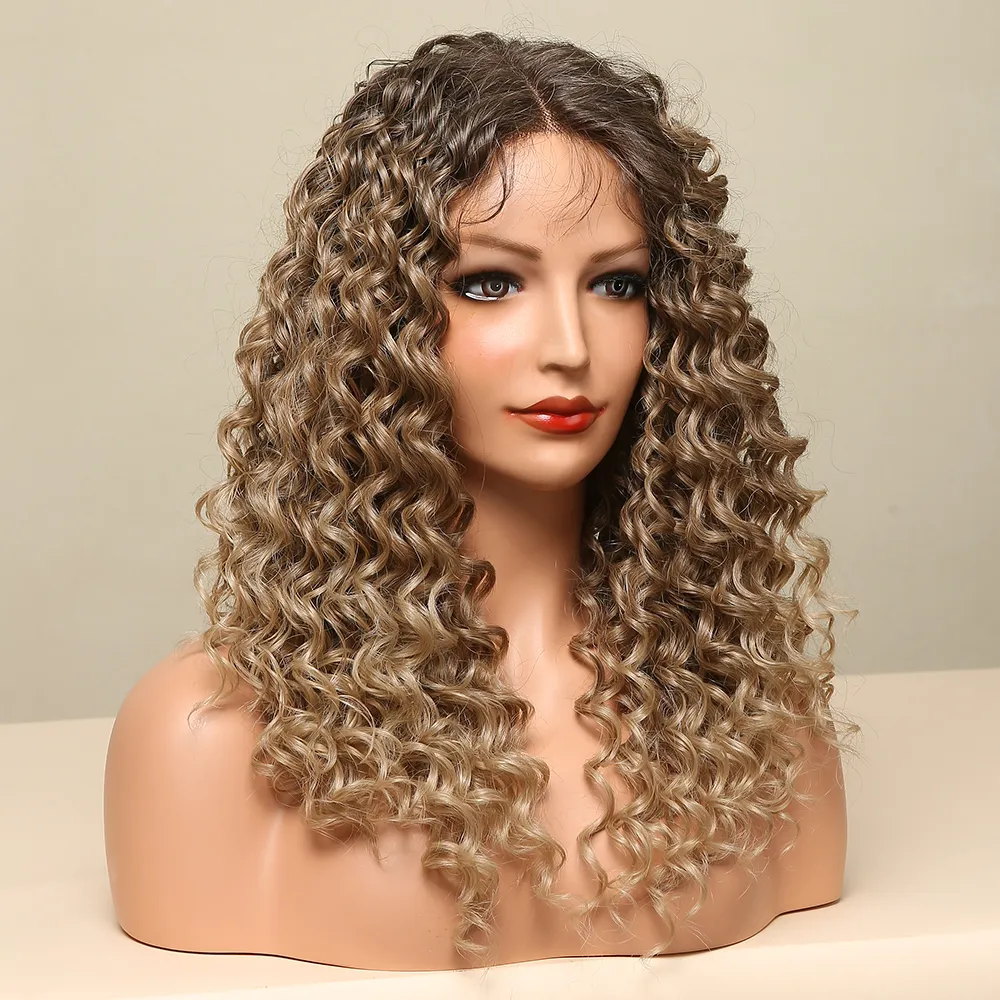 Long Deep Curly Wave Lace Front Wig Synthetic Hair Wigs for Black Women Pre Plucked Lace Closure Wig with Baby Hairfactory dire