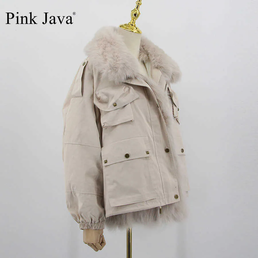 Rosa Java QC20116 Damen Pelzmantel Winter dicke Jacke echte Mode Jacken Kragen 211220