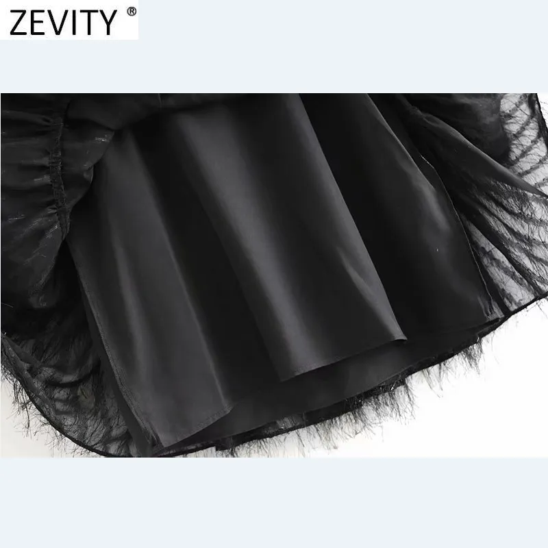 Mulheres vintage v neck shinning borla decoração preto mini vestido femme plissado manga chique vestido roupa ds4894 210420